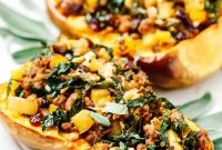 Roasted Butternut Squash Boats with Zesty Italian Sausage