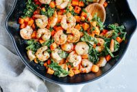One-Pan Shrimp with Sweet Potatoes and Kale