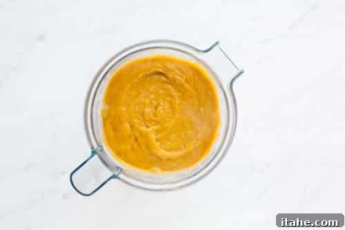 Velvety Carrot Leek Soup 13 Soup in a blender, pureed.