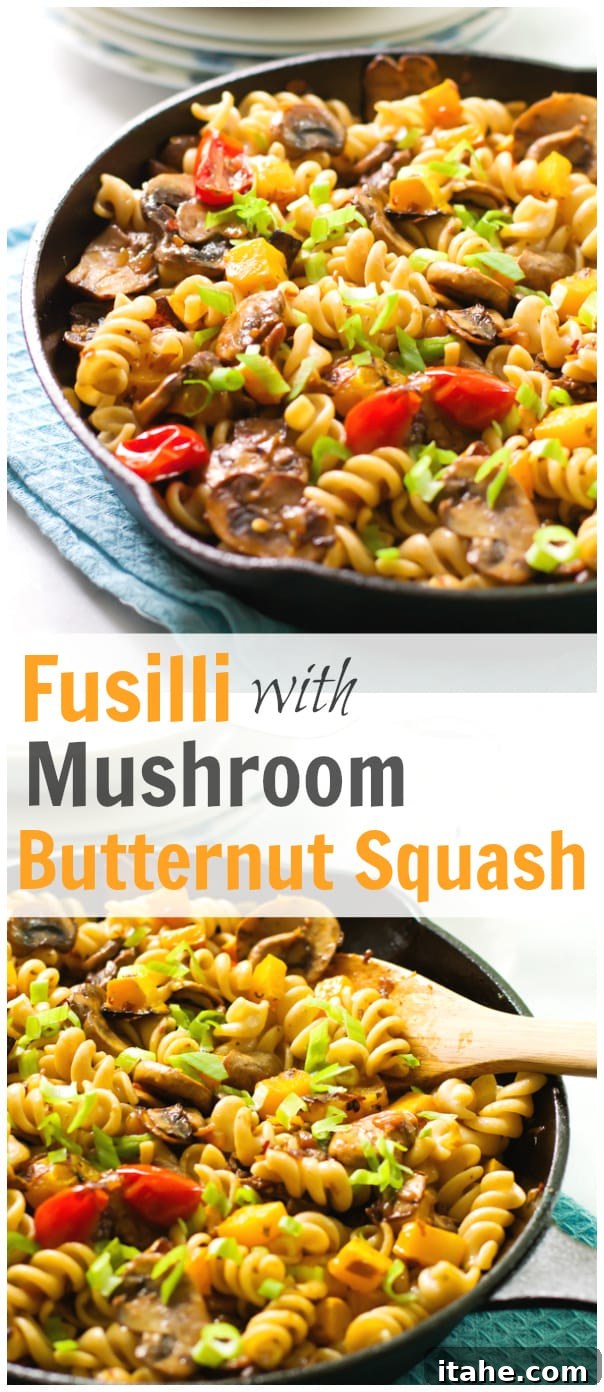 Fusilli with Mushroom Butternut Squash Fusilli with Mushroom Butternut Squash, a final appealing shot for social sharing.