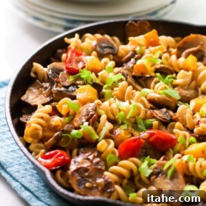 Delicious Fusilli with Mushroom and Roasted Butternut Squash, a perfect fall meal.