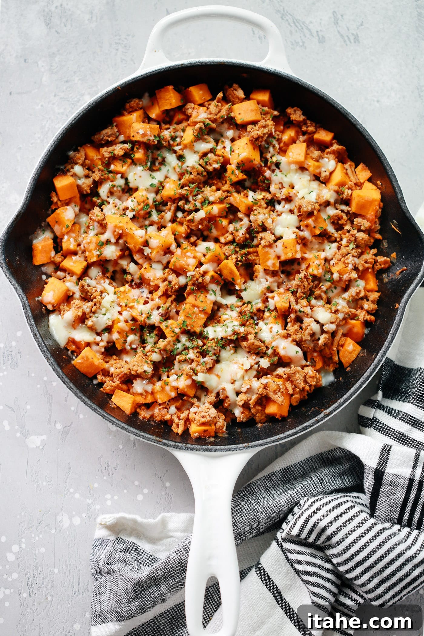Delicious one-pan Ground Turkey Sweet Potato Skillet, a healthy gluten-free meal