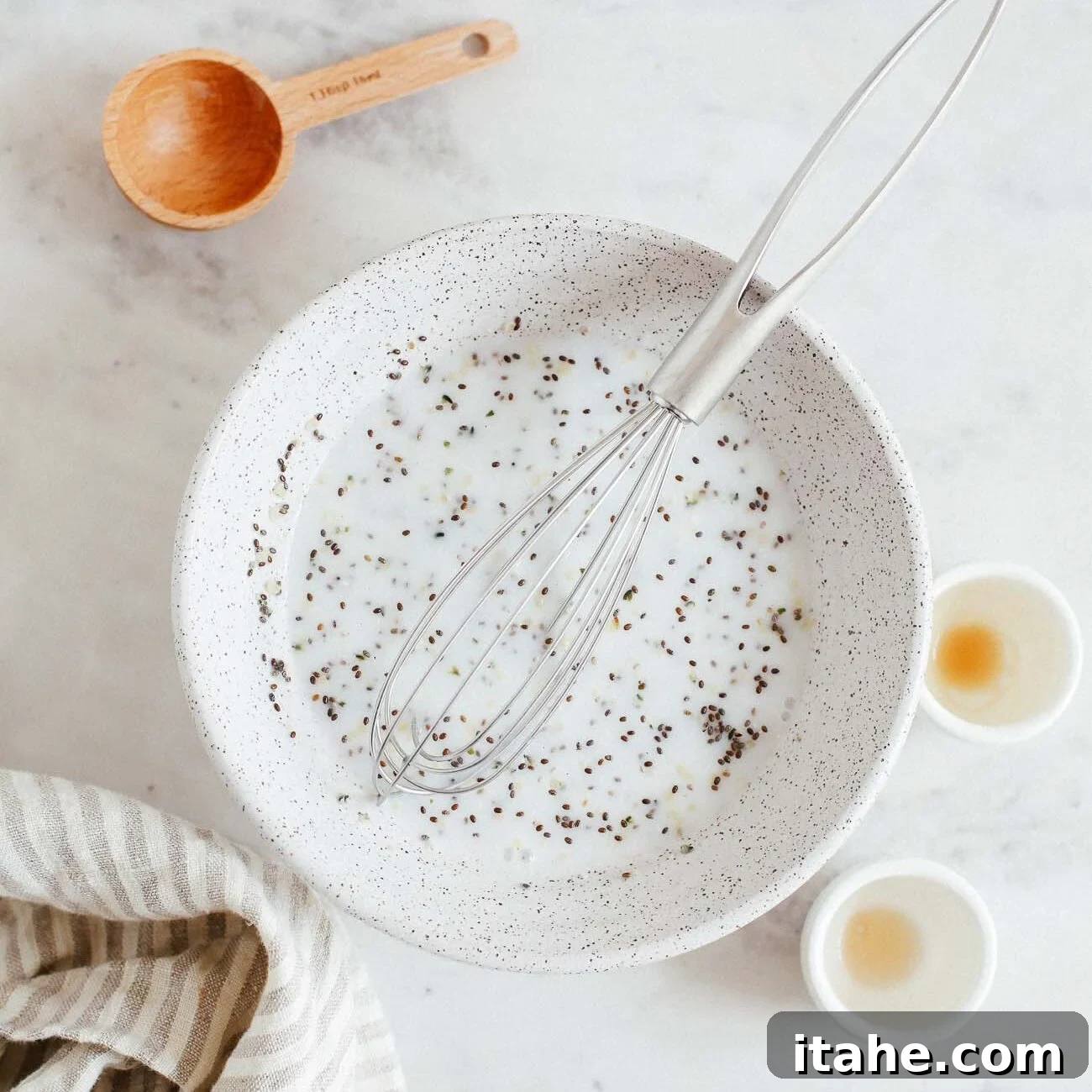Photo showing chia seeds mixed with coconut milk