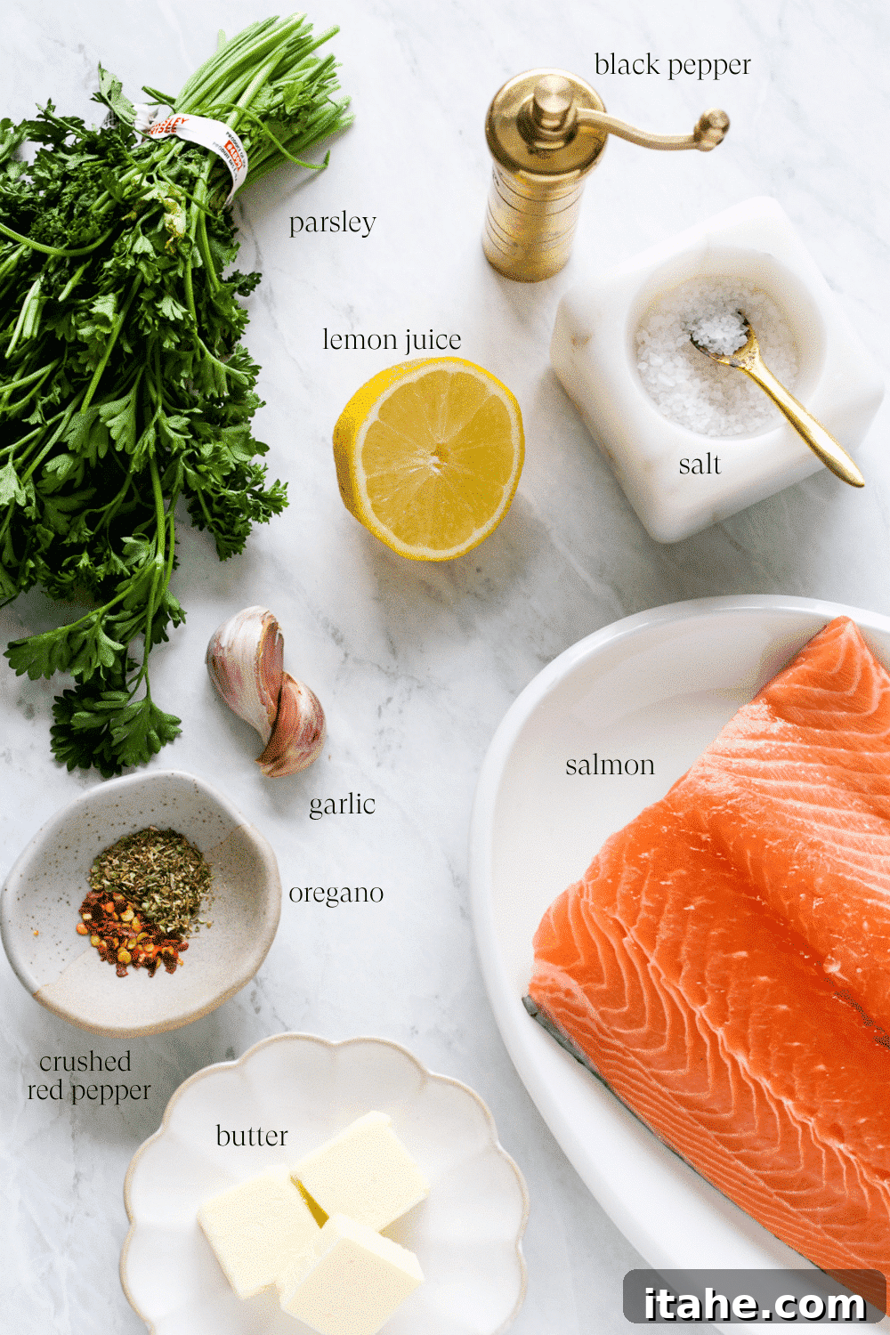 Mouthwatering Garlic Butter Salmon 3 Ingredients on a marble board
