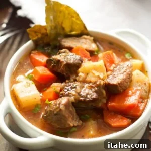 A bowl of healthier slow cooker beef stew.
