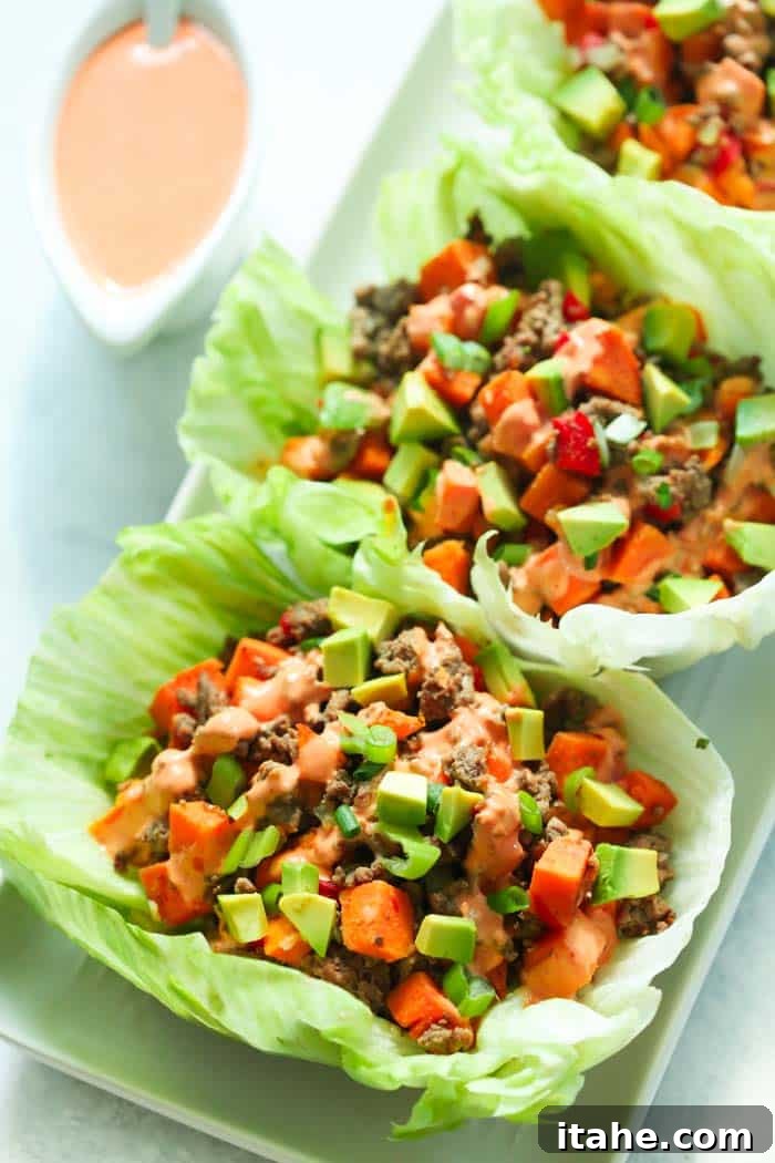 Delicious Ground Turkey Sweet Potato Lettuce Wraps, ready in just 20 minutes. A healthy, gluten-free, and low-carb option perfect for a summer meal.