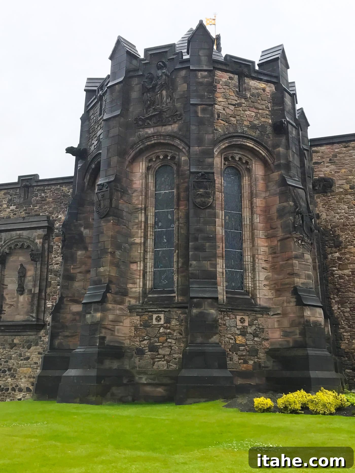 A closer view of the ancient walls and towers of Edinburgh Castle