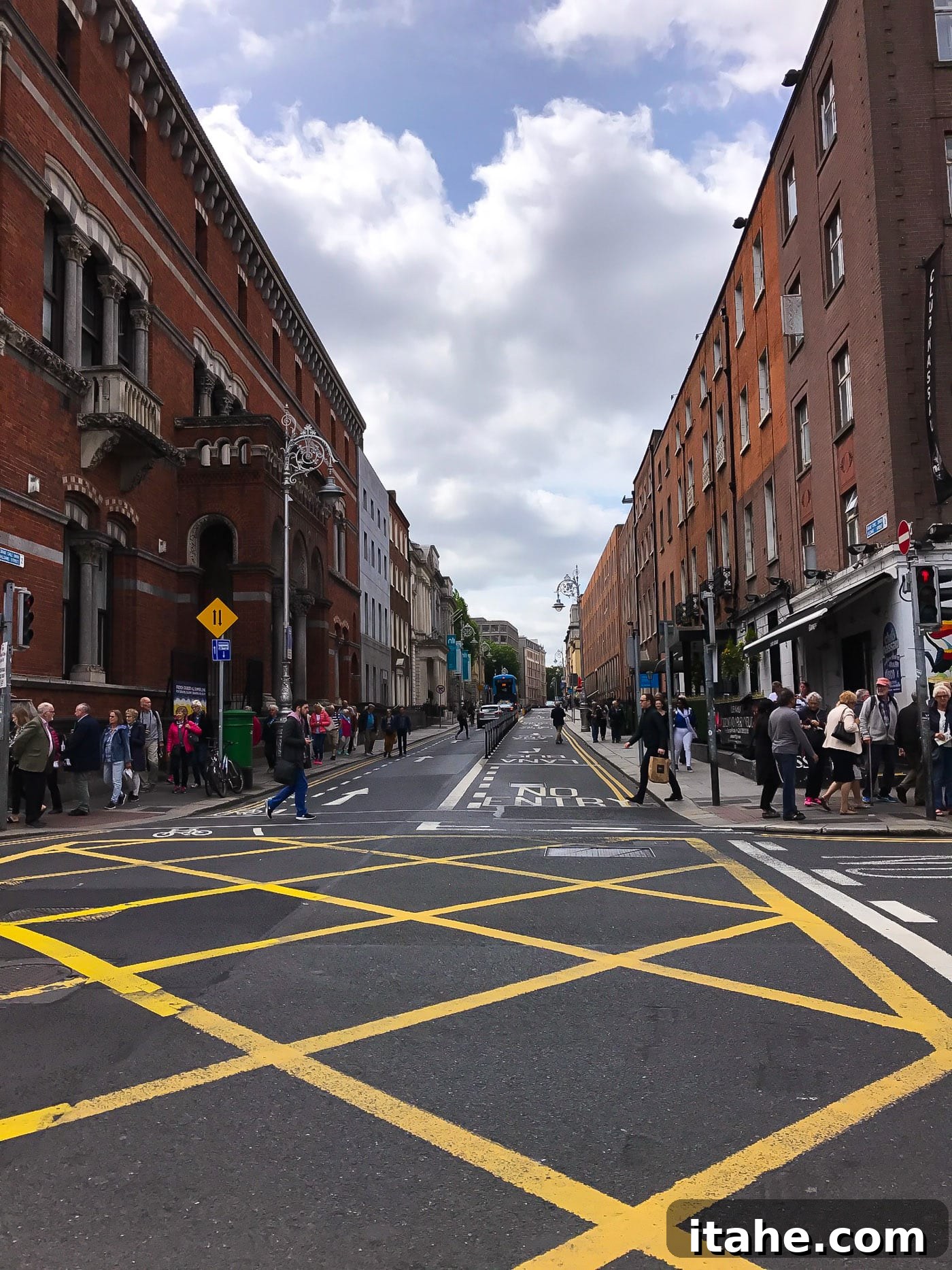 A charming street in Dublin lined with traditional buildings
