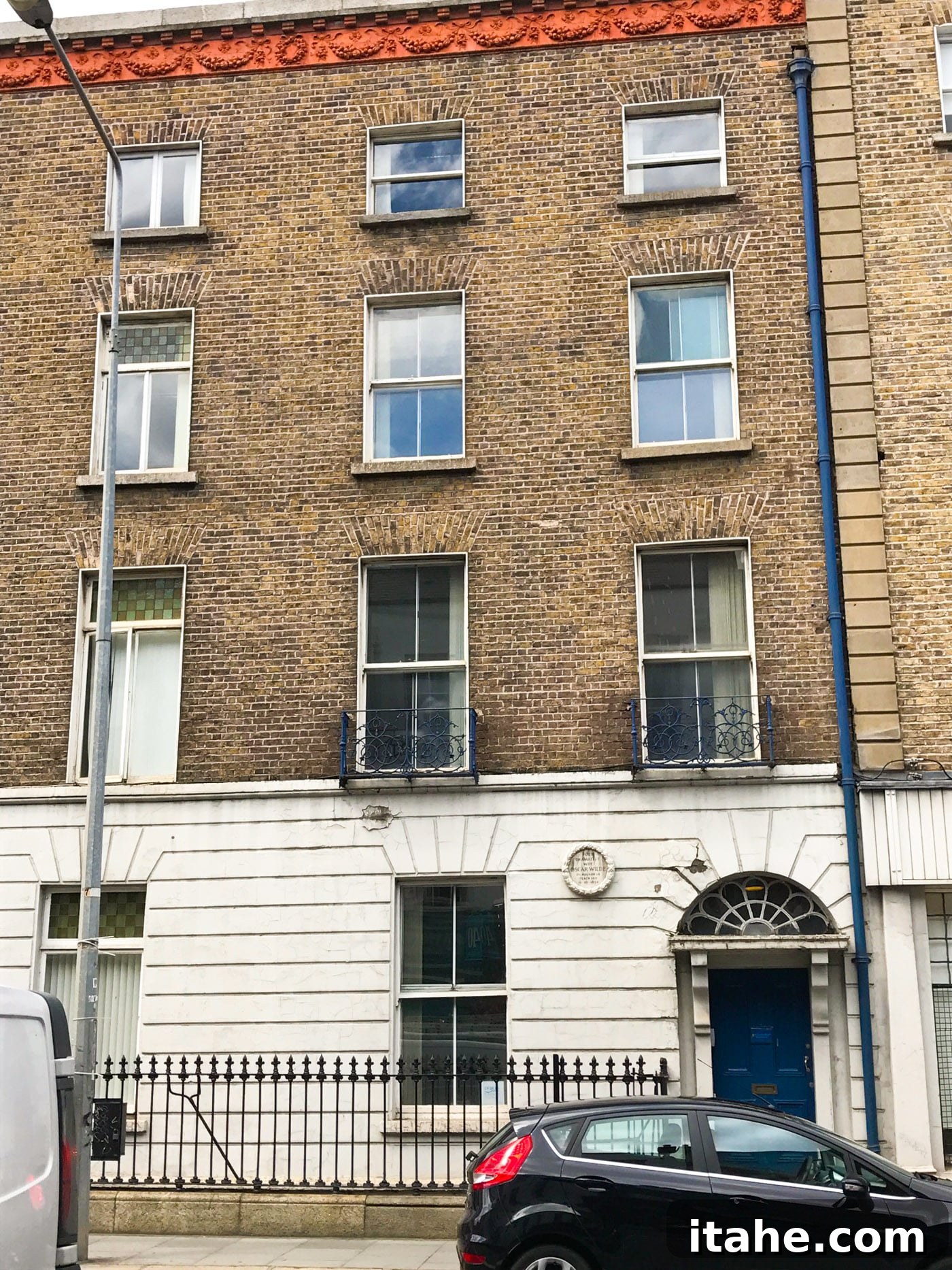 The historic house where Oscar Wilde was born, standing unique on its street in Dublin