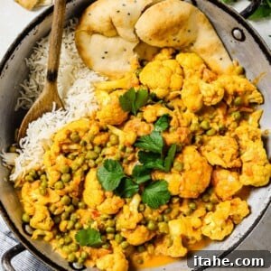 Overhead view of Cauliflower Curry Recipe in a skillet