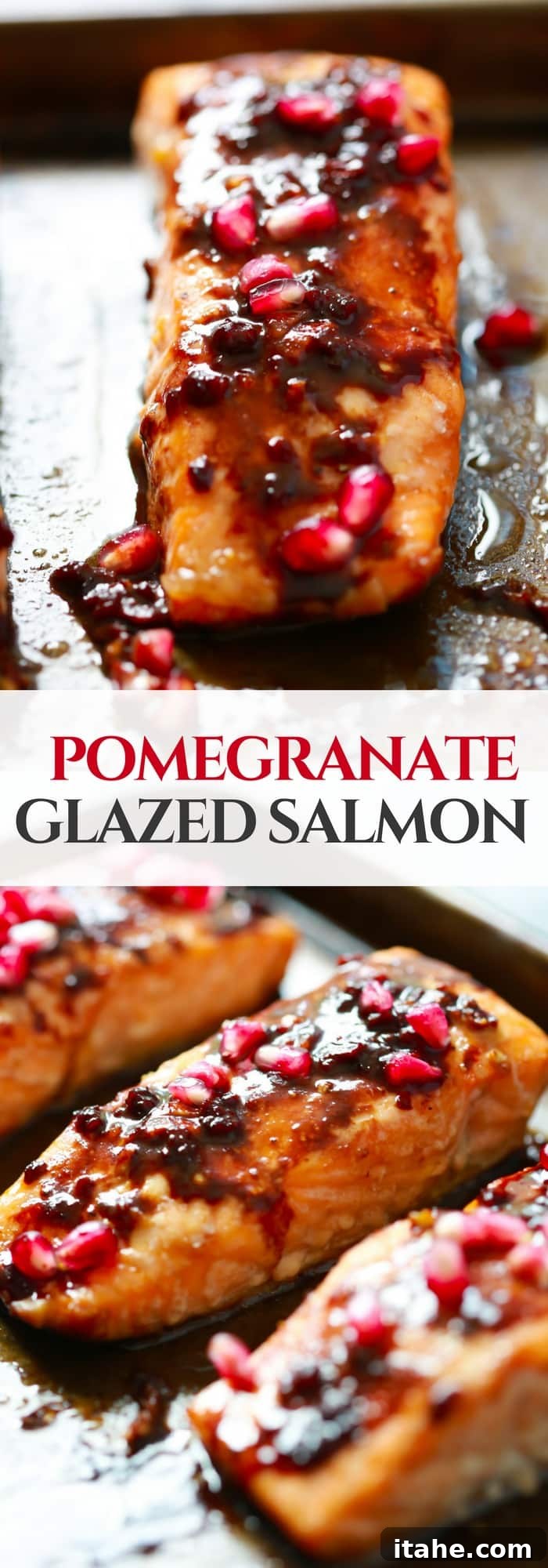 The easiest Pomegranate Glazed Salmon you will ever make. It only requires 4-ingredient and the glaze has no added sugar, but has a delicious tangy flavor! A beautifully composed flat lay of pomegranate glazed salmon, fresh herbs, and scattered pomegranate seeds, hinting at the delightful flavors within.