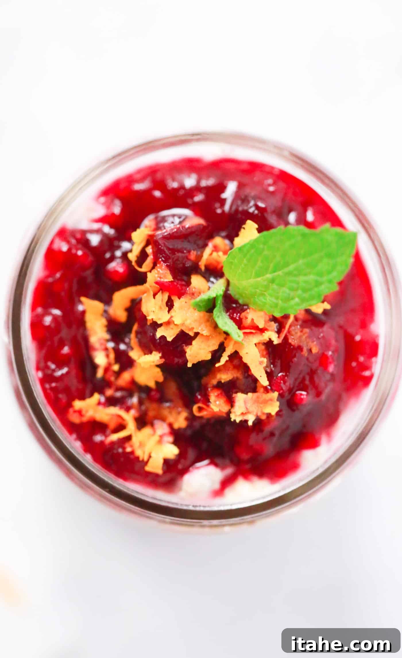 Creamy Cranberry Oatmeal: A Closer Look at Deliciousness Close-up shot of a bowl of cranberry oatmeal, showcasing its creamy texture, vibrant red cranberries, and a fresh mint garnish, ready to be enjoyed as a wholesome breakfast.