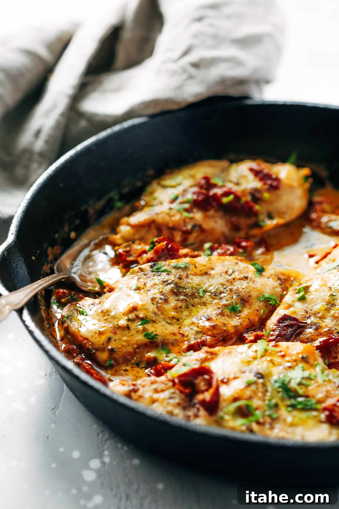 Creamy Parmesan Chicken Skillet ready to be served