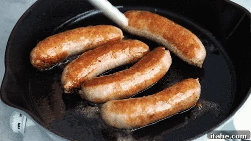 Browning Italian sausage in a skillet