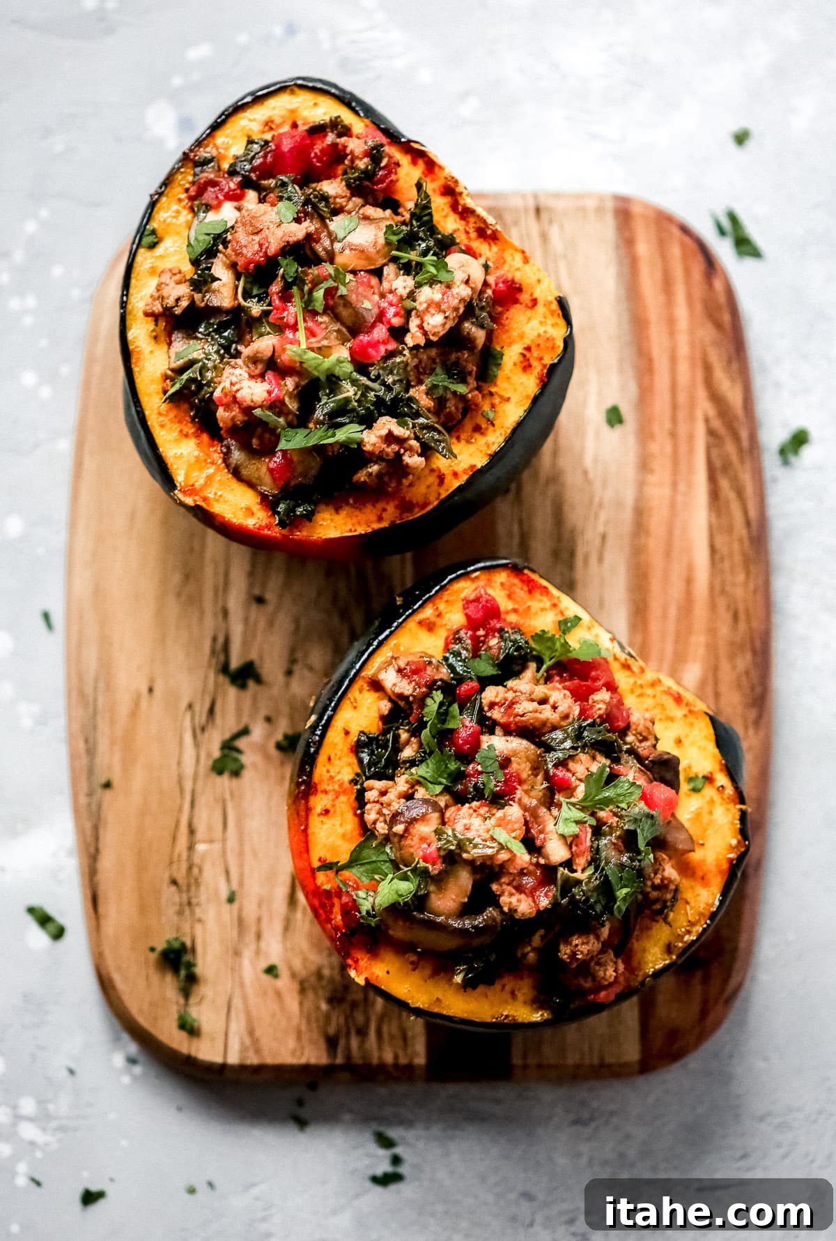 Savory Sausage and Kale Stuffed Acorn Squash 2 Sausage and Kale Stuffed Acorn Squash - Main Dish