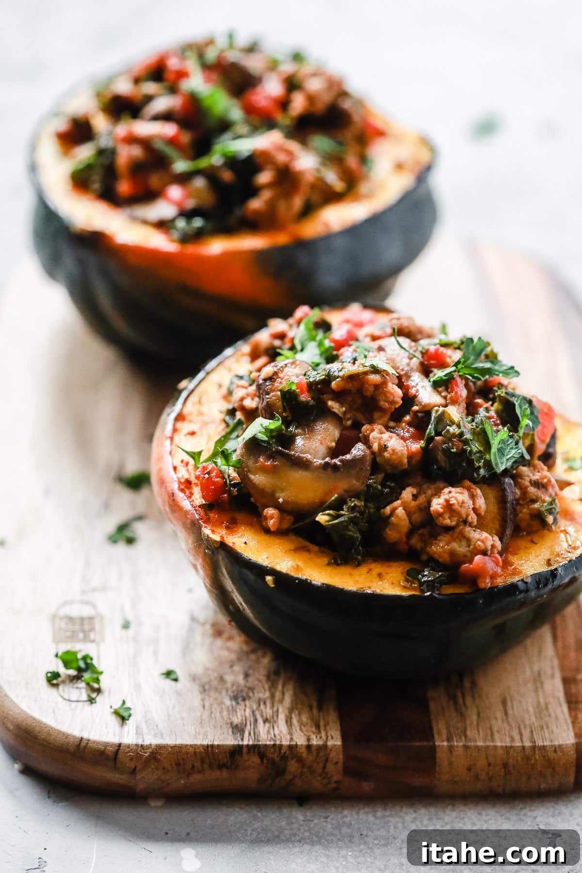 Savory Sausage and Kale Stuffed Acorn Squash 3 Sausage and Kale Stuffed Acorn Squash with Parmesan