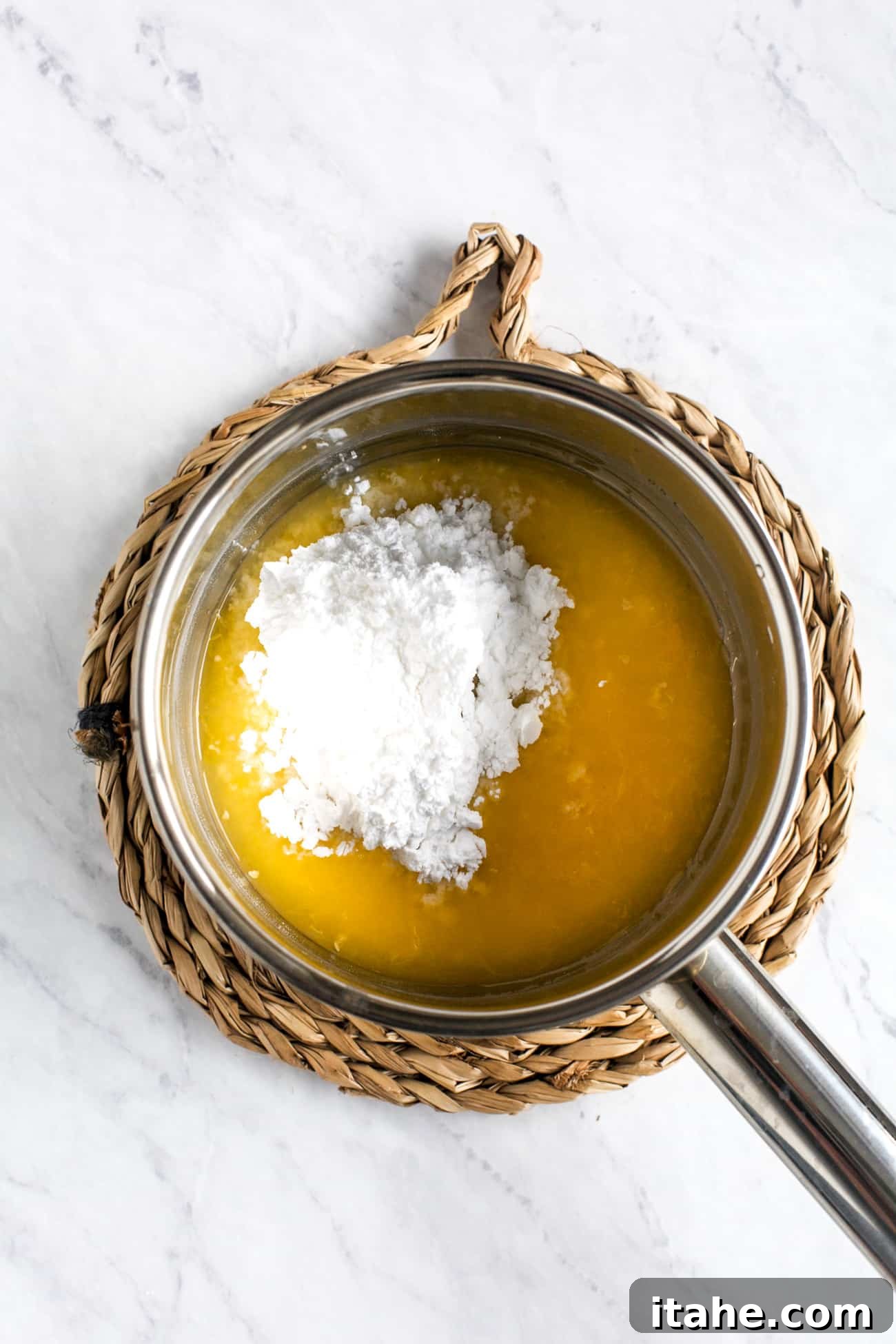 Orange juice and confectioners' sugar in a small saucepan. 