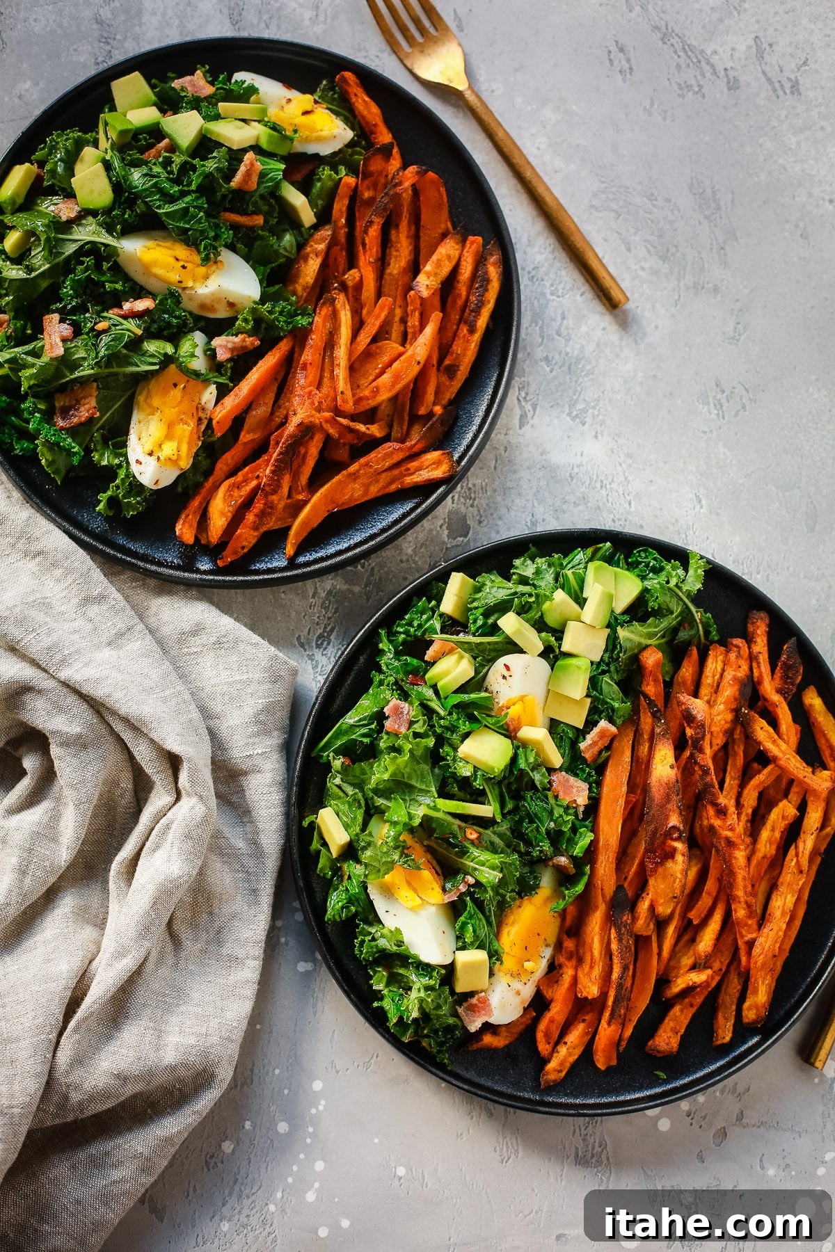 Vibrant Kale Salad with Crispy Sweet Potato, ready to eat.