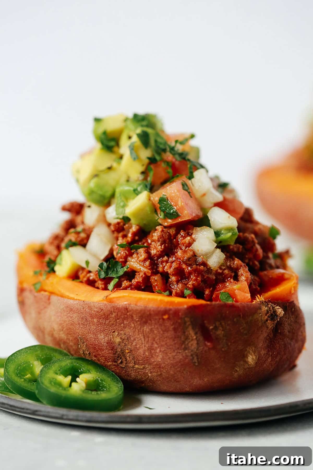 Sweet Potato Taco Boats 3 close up of taco stuffed sweet potato