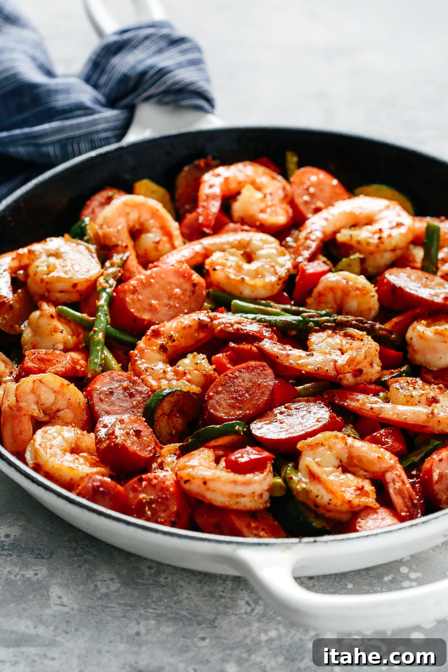 Shrimp and Sausage Vegetable Skillet, a vibrant and healthy one-pan meal prep recipe.