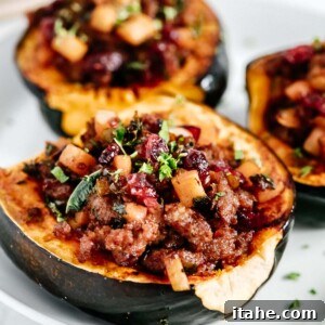 Savory Sausage Acorn Squash Boats 9 Close up of Stuffed Acorn Squash