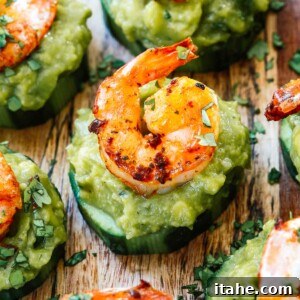 Close up of a shrimp guacamole bites.