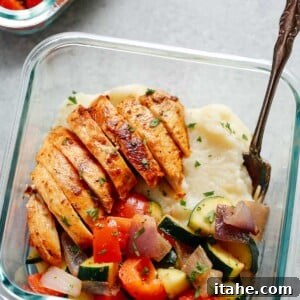 low carb chicken meal prep dinner in square glass food container