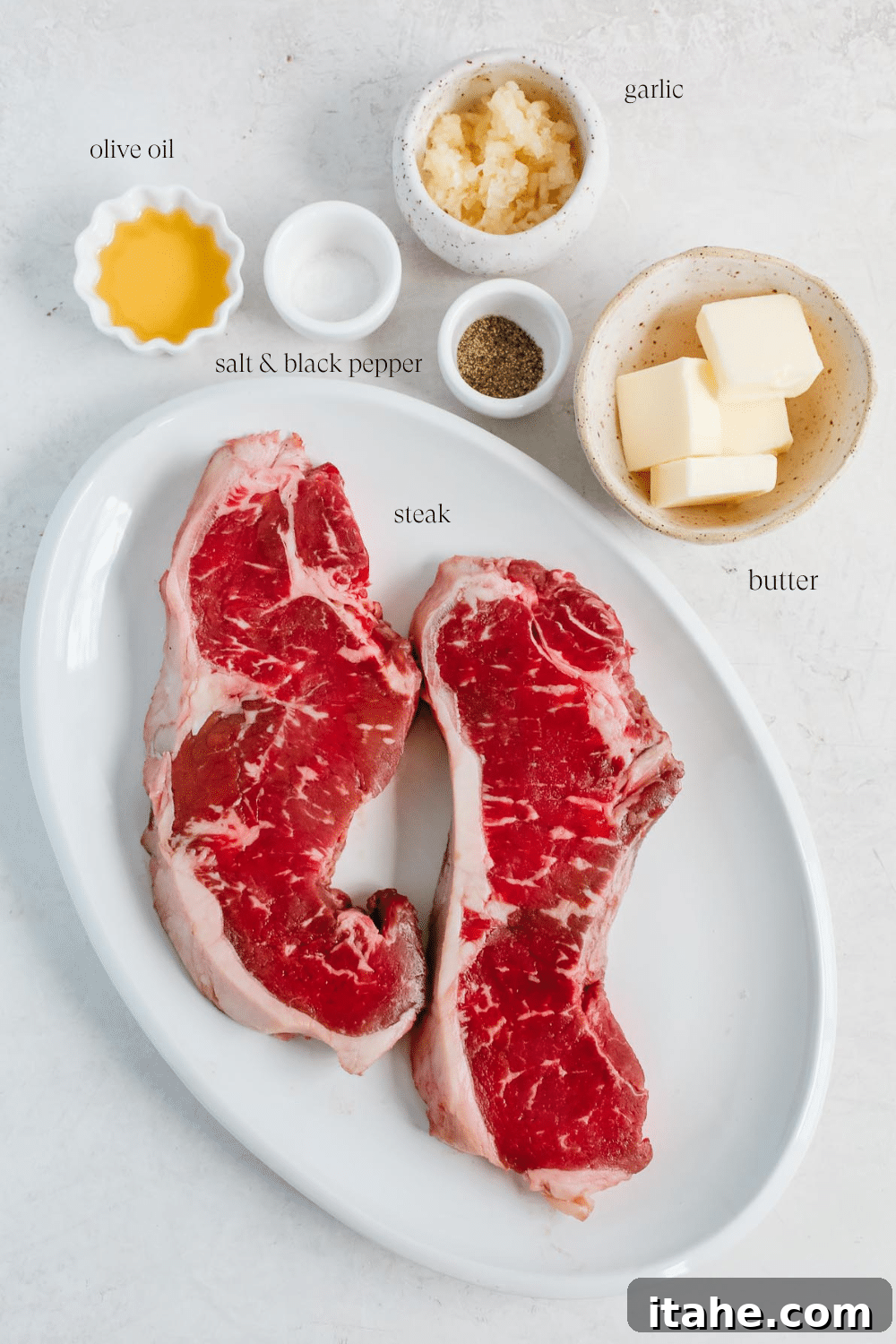 ingredients to make garlic butter steak.