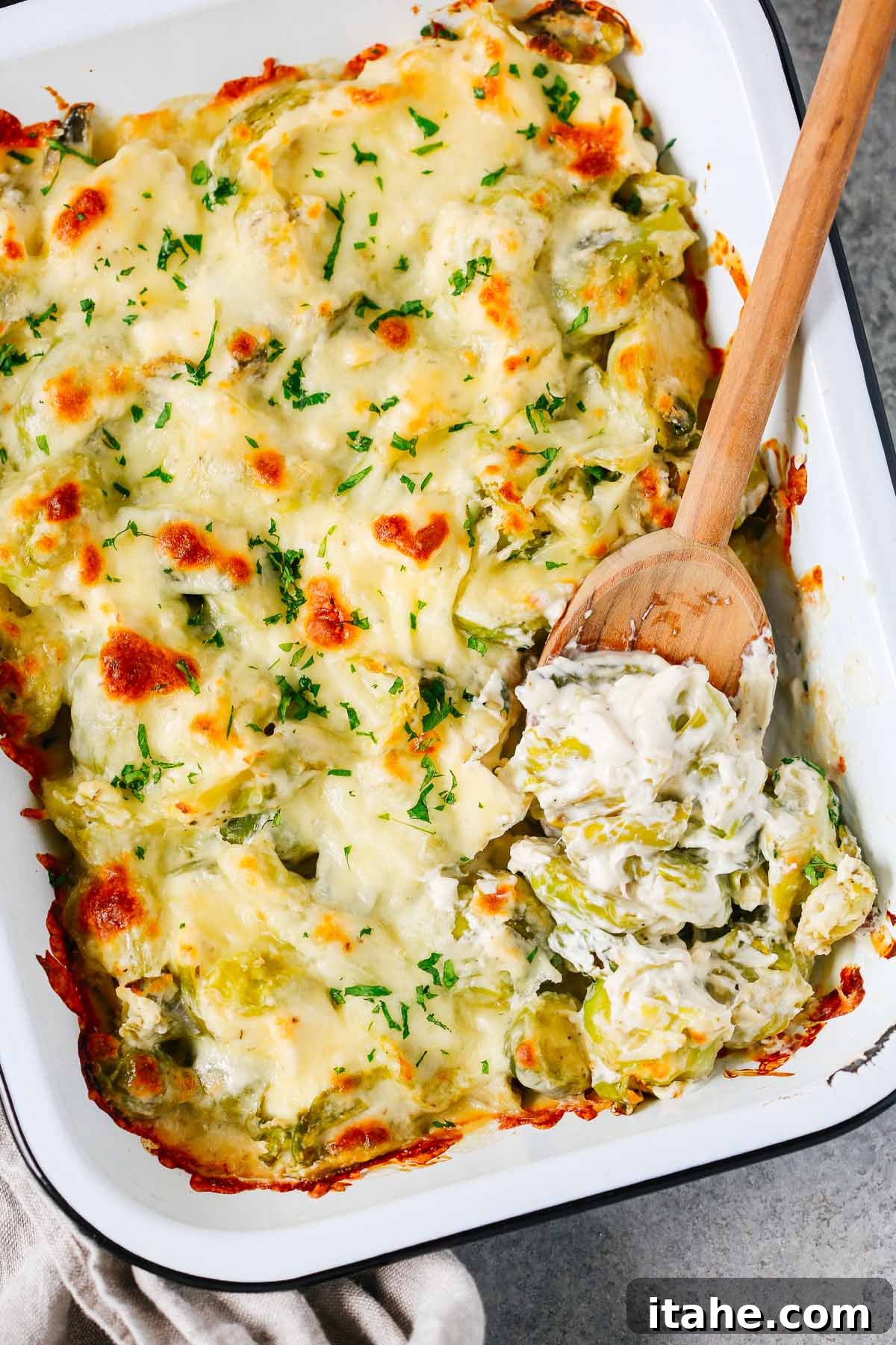 Creamy Brussels Sprouts Gratin 6 Close up of Brussels Sprouts Casserole Recipe.
