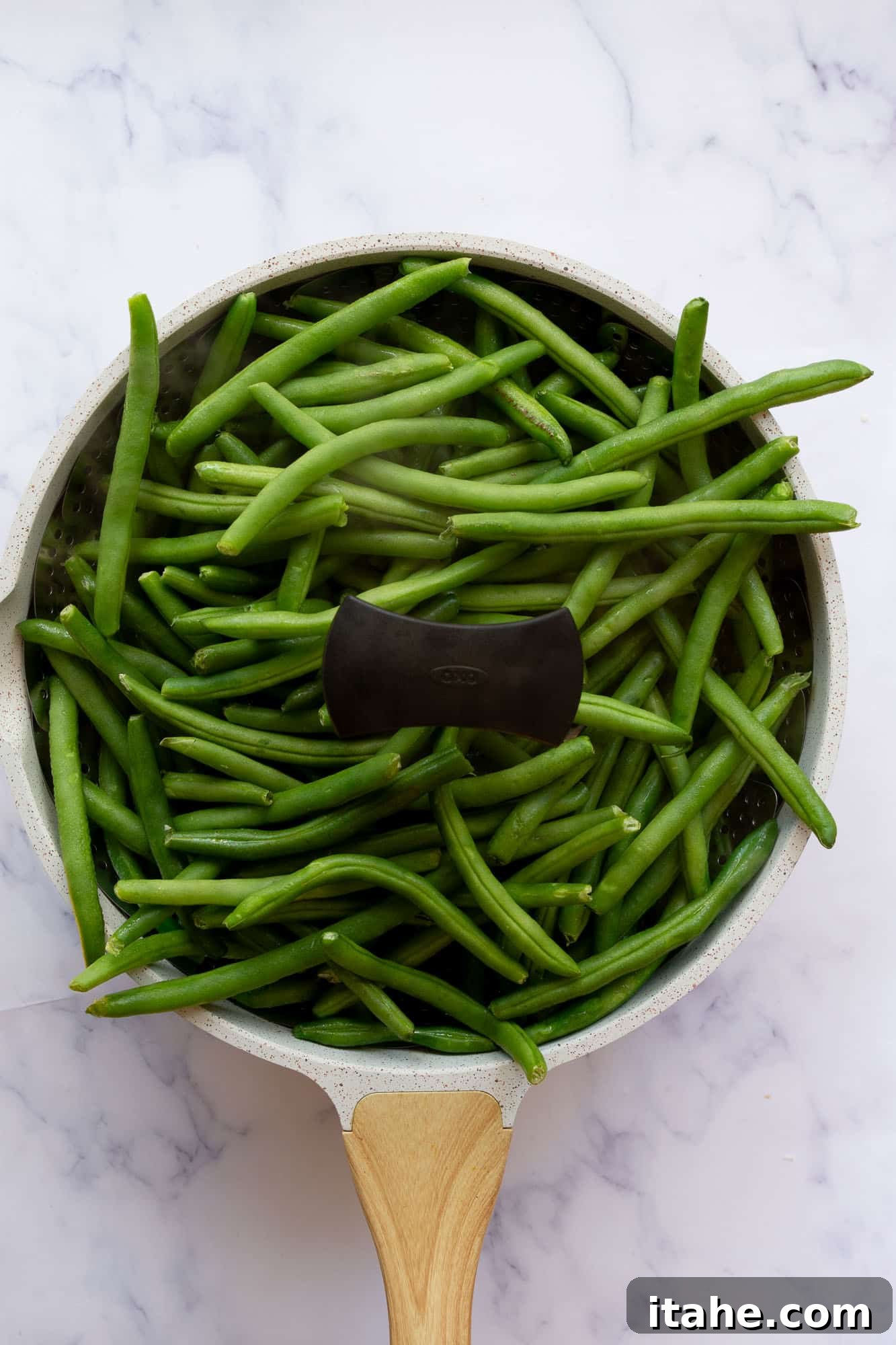 Wholesome Green Bean Casserole 7 green beans in a skillet