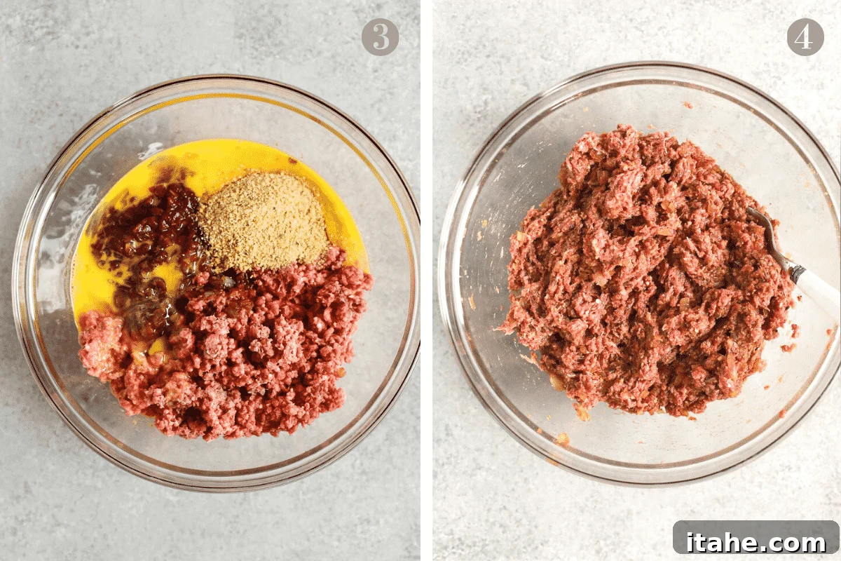 ground beef, egg, worcestershire sauce, and bread crumbs in a mixing bowl