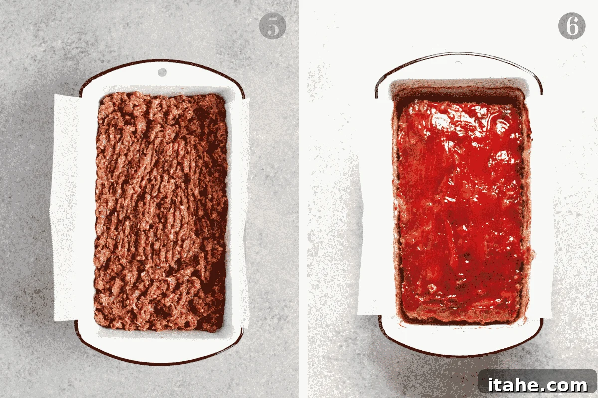 uncooked meatloaf mixture in a loaf pan