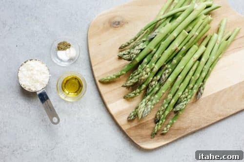 overhead view of ingredients to make air fryer asparagus