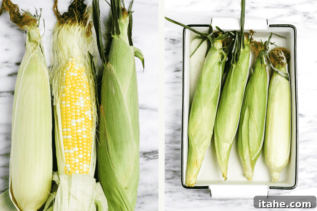 Grilled Corn Duo: From Simple to Sublime 4 Photo Collage (and shown): two photos of corn on a cob.
