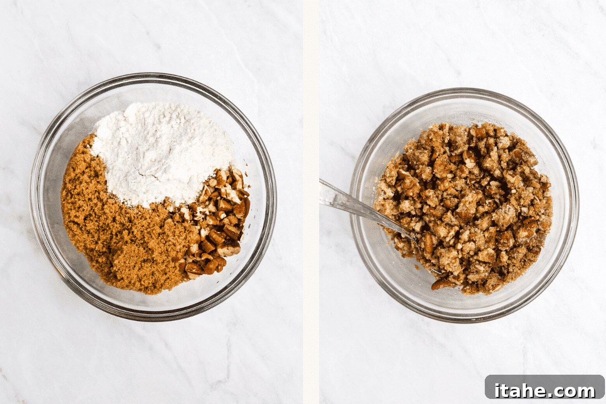 photo side by side of the topping ingredients in a bowl 