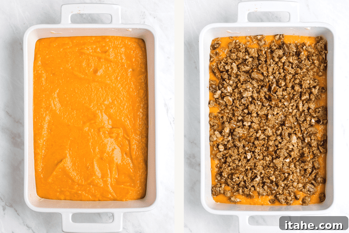 photo side by side of the sweet potato casserole 