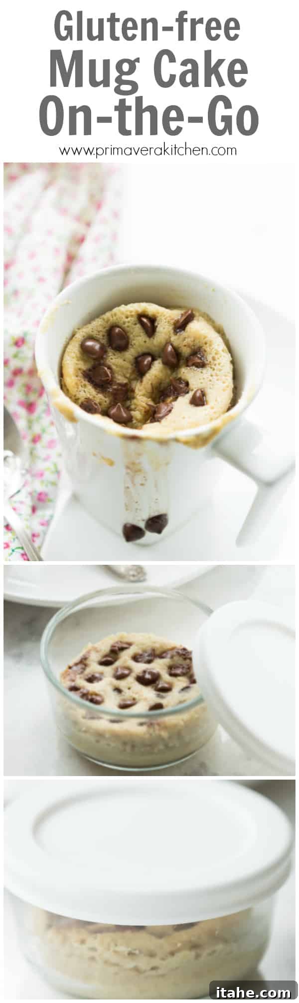 Gluten-free Mug Cake On-the-Go prepared in a microwave-safe container with lid