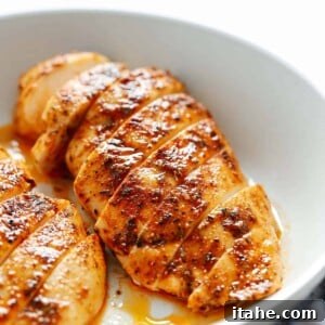 Juicy Oven Baked Chicken Breast 8 Close up of a baked sliced chicken breast