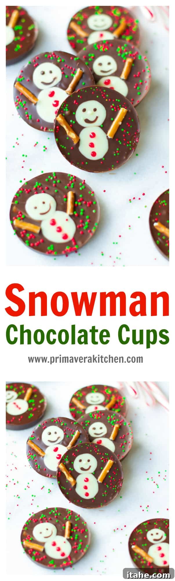 Detailed Snowman Chocolate Cup Close-up of Snowman Chocolate Cup, emphasizing the intricate details and festive sprinkles.