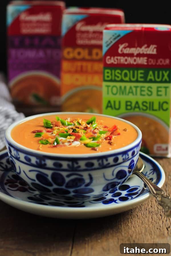 This Campbell’s® Everyday Gourmet Tomato Basil Bisque soup with bacon, sautéed garlic and green onions will help #elevateyoureveryday! These soups are really tasty and the best part, they don’t have artificial colours or flavours! Enjoy! #ad This Campbell’s® Everyday Gourmet Tomato Basil Bisque soup with bacon, sautéed garlic and green onions will help #elevateyoureveryday! These soups are really tasty and the best part, they don’t have artificial colours or flavours! Enjoy! #ad
