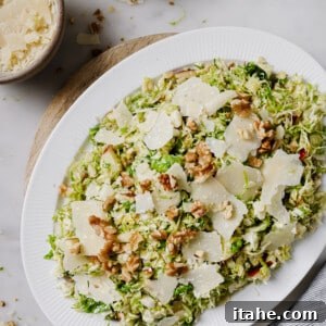 Shaved Brussels Sprouts Salad on a plate