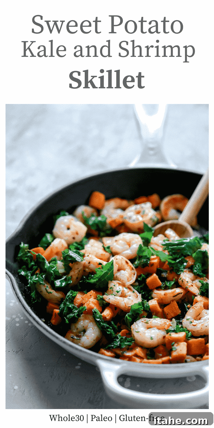 Sweet Potato, Kale and Shrimp Skillet