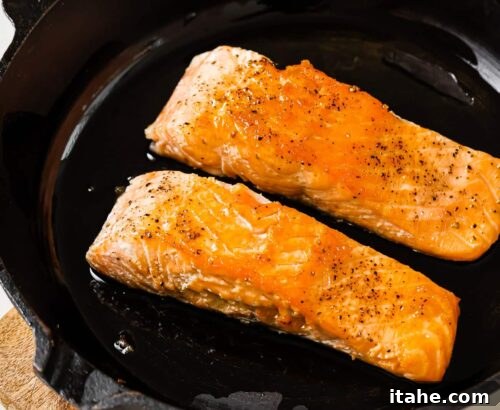 Salmon in a cast iron skillet