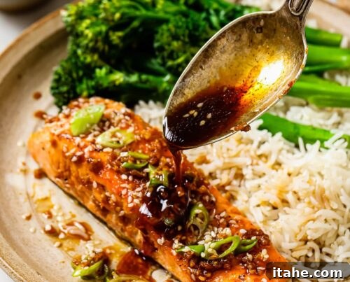 honey garlic salmon on a plate with rice