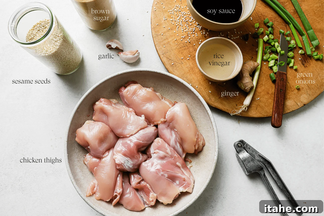 Ingredients for teriyaki chicken marinade.